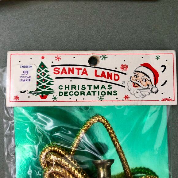 Vintage NOS "Santa Land" Gold Christmas Ornament Bells on Cord Japan 1960s 1970s - Picture 10 of 10